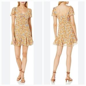 ASTR Floral Babydoll Y2K Mini Dress Flutter Sleeve Sweetheart Neckline Ruffle S